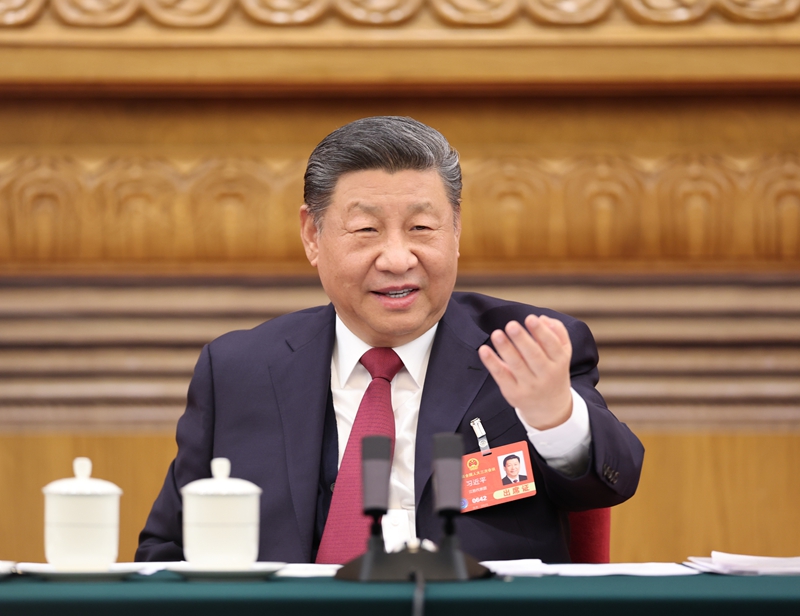 3月5日下午，中共中央总书记、国家主席、中央军委主席习近平参加他所在的十四届全国人大三次会议江苏代表团审议。
