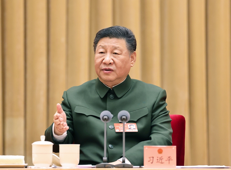 3月7日下午，中共中央总书记、国家主席、中央军委主席习近平出席十四届全国人大三次会议解放军和武警部队代表团全体会议并发表重要讲话。