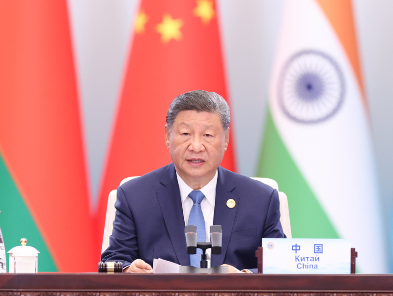 9月1日下午，“上海合作组织+”会议在天津梅江会展中心举行。国家主席习近平主持会议并发表题为《凝聚上合力量 完善全球治理》的重要讲话。图片来源：新华网
