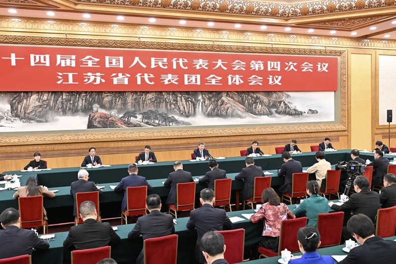 3月5日下午，中共中央总书记、国家主席、中央军委主席习近平参加他所在的十四届全国人大四次会议江苏代表团审议。图片来源：新华网