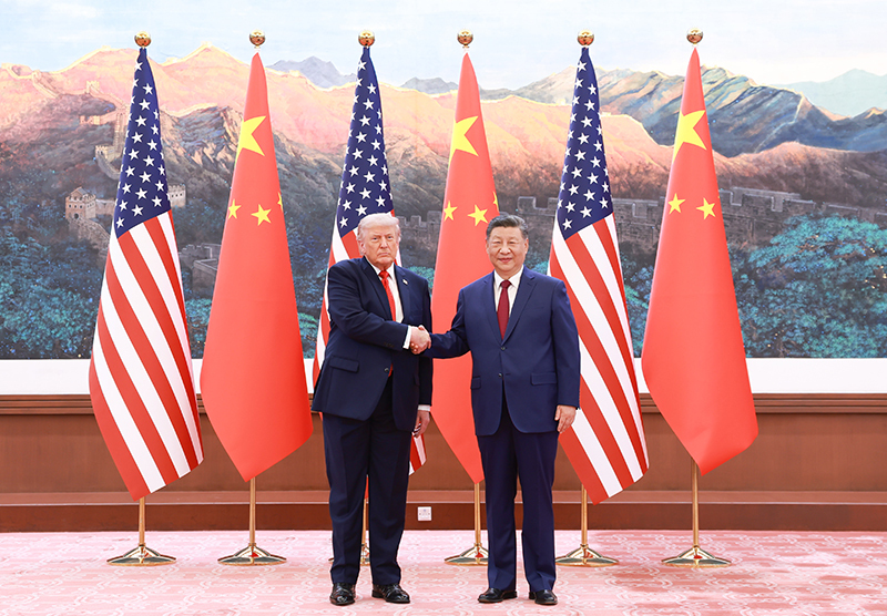 5月14日上午，国家主席习近平在北京人民大会堂同来华进行国事访问的美国总统特朗普举行会谈。图片来源：新华网