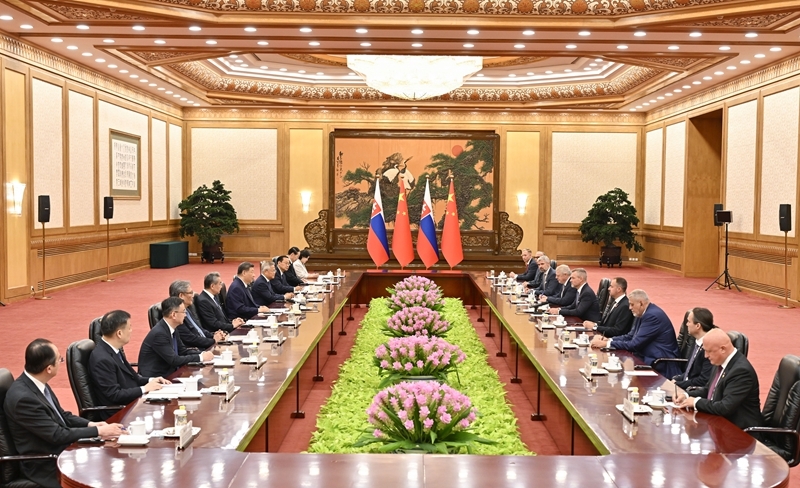 7月28日上午，国家主席习近平在北京人民大会堂同来华进行国事访问的斯洛伐克总统佩列格里尼举行会谈。图片来源：新华网