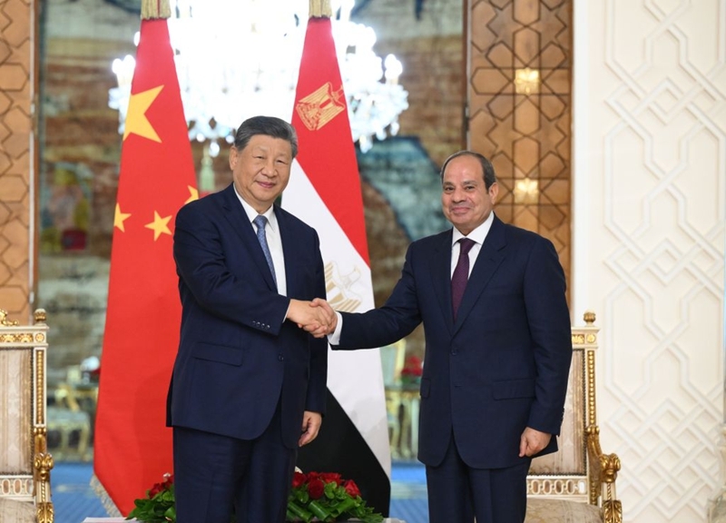 当地时间9月2日上午，埃及总统塞西同中国国家主席习近平在开罗太阳宫举行会谈。会谈后，两国元首共同见证签署共建“一带一路”、人工智能、经贸、产供链合作等领域多项合作文件。图片来源：新华网